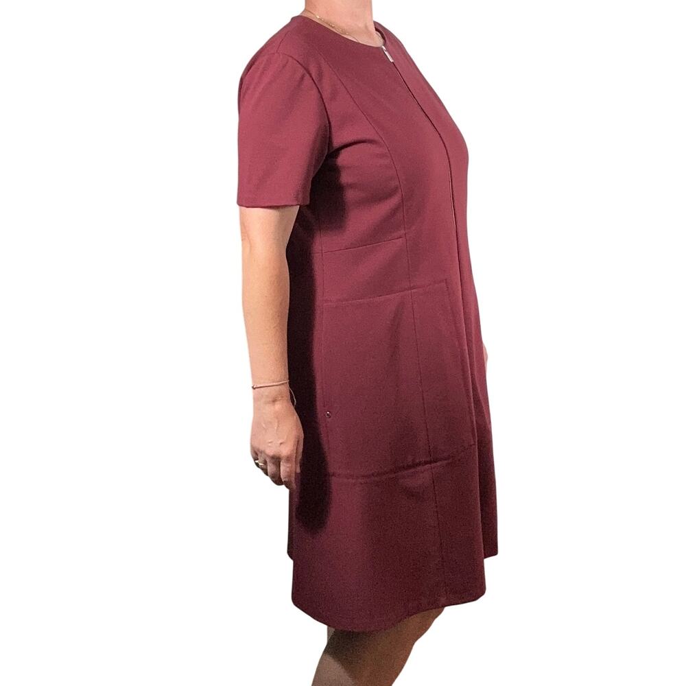 Lafayette 148 NY Burgundy A-Line Dress Zip Front Short Sleeve Pockets Size 14/16 - Picture 15 of 16